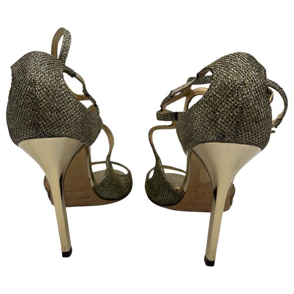 Jimmy Choo Lang Glitter Strappy Heeled Sandals Gold Silver Size 37 US 7 - Picture 4 of 10
